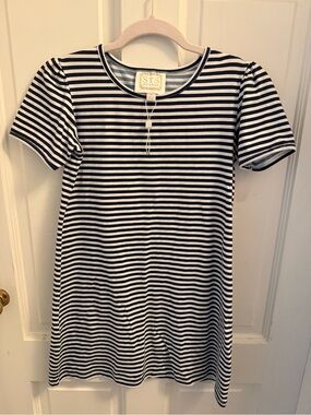 Sail to Sable Girls Navy and White Striped Kids Tee Dress